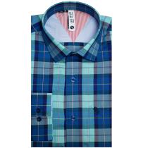 Checks Aqua Blue Shirt : Slim