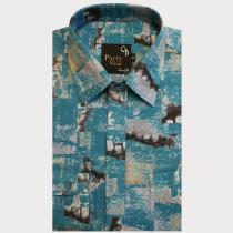 Print Blue Shirt : Party