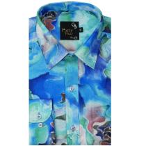 Print Blue Shirt : Party