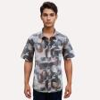 Print Blue Shirt : Party