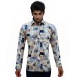 Print Blue Shirt : Party