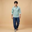 Print Blue Shirt : Party