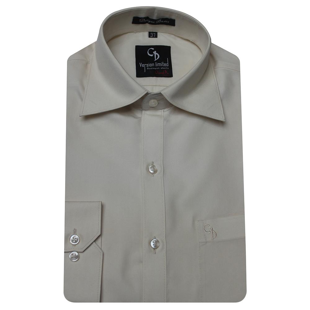 plain fawn cotton shirt with fawn buttons and smart collar.An essential in your everyday wardrobe,we suggest teaming yours with a brown suit,