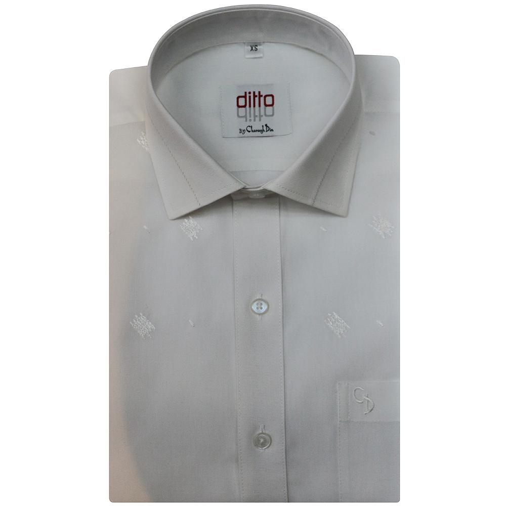 A white short shirt,with simple embroidery on front on chest,a shirt for a summer use ,It goes with trousers and chinos.