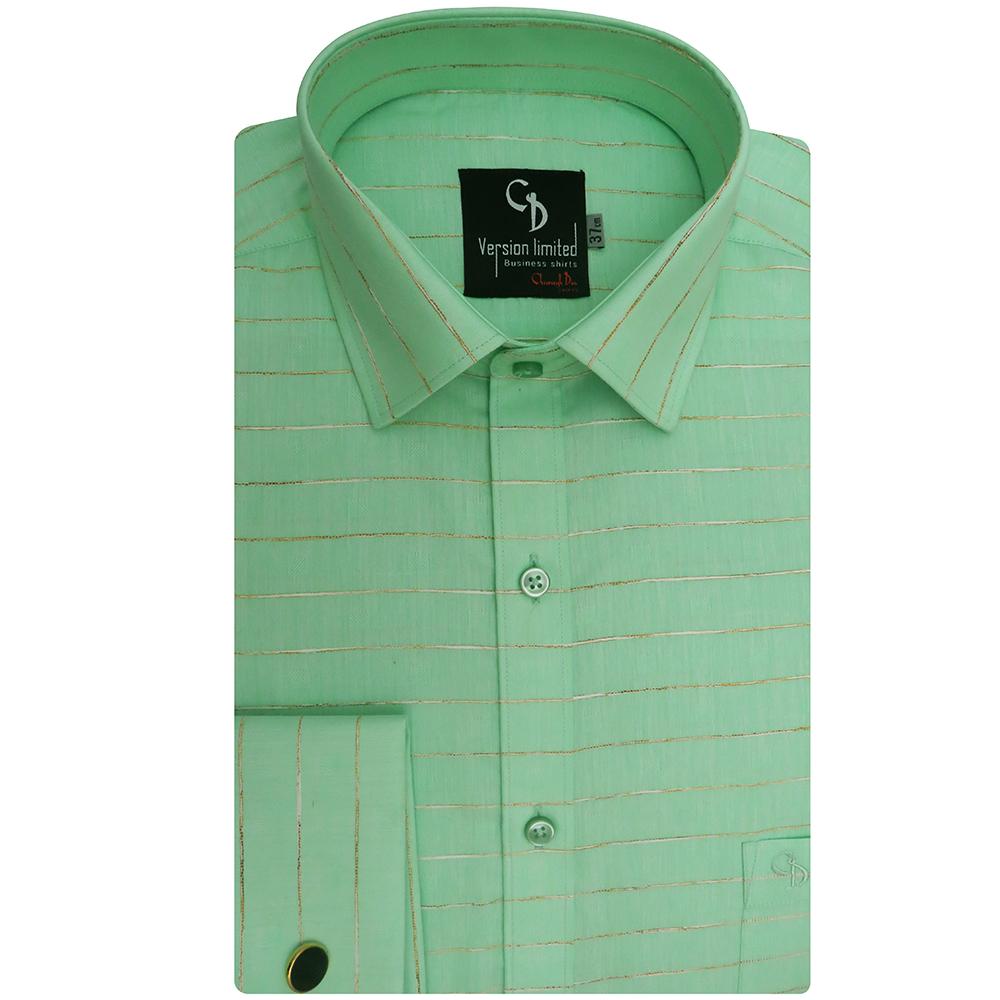 golden stripes on green base,diagonal stripes on placket adds beauty to the shirt,overall this shirt offer you a classic english gentleman look