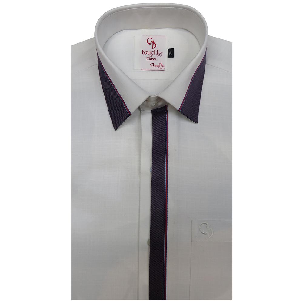 Patterned with half concealed placket on white base,this shirt keeps you sharp-looking for a night out.an ideal pick when you want to keep it casual.