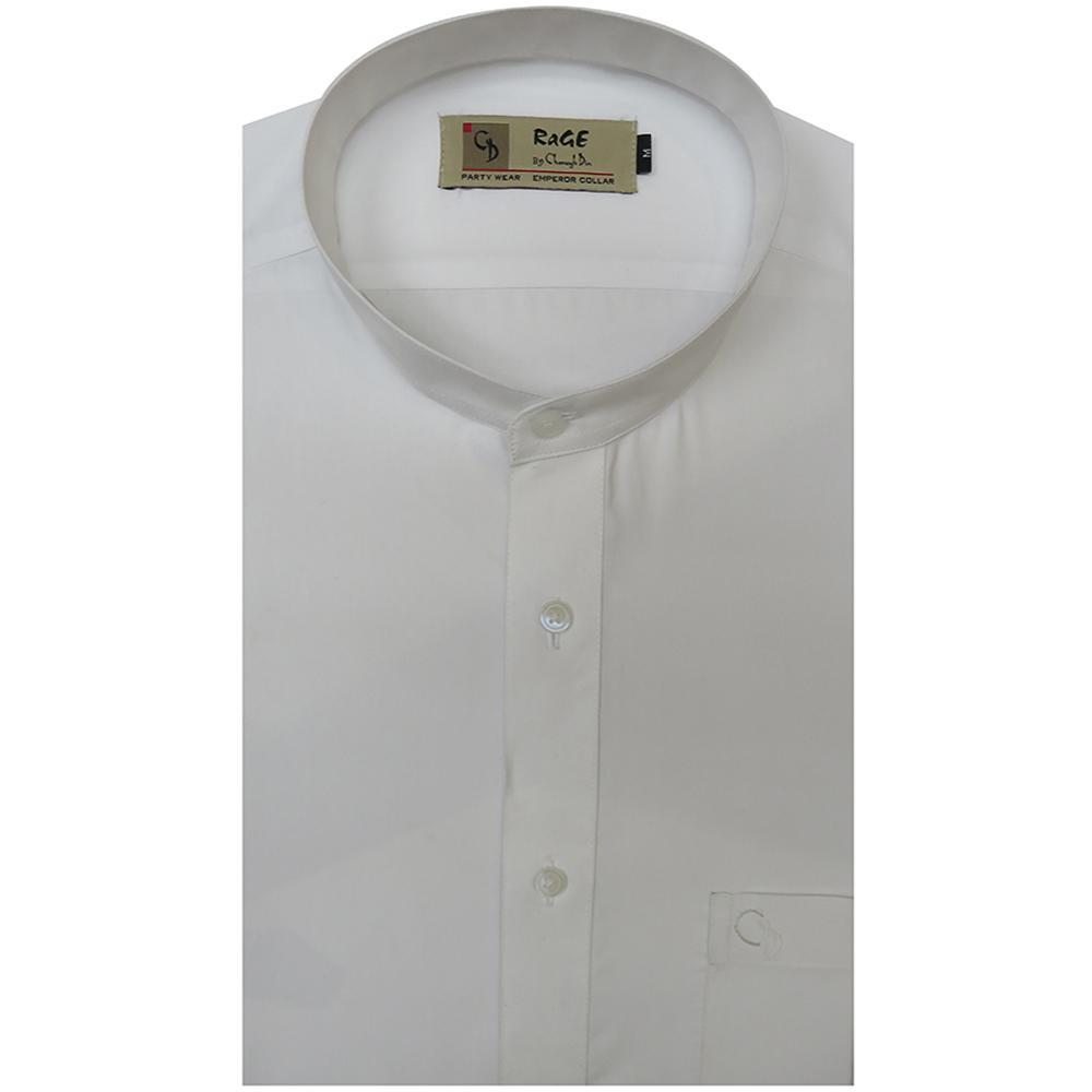 A must have style in every man's wardrobe is this plain white mandarin collar shirt.Club it with jeans and lace up shoes for a complete casual look.