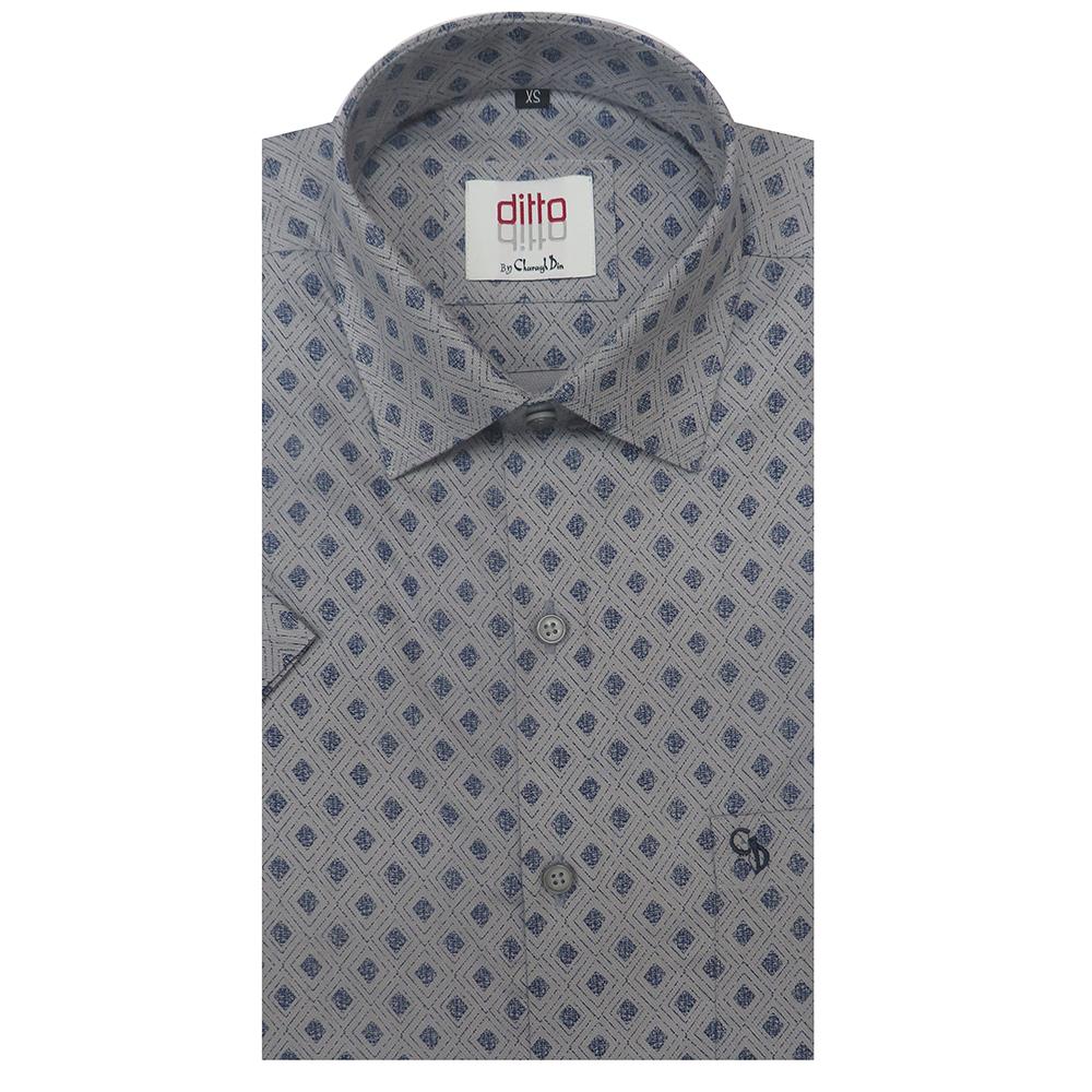 a stunning grey shirt,with a blue diamond print on it,Charagh Din presents this amazing design,which is the perfect blend of style and comfort.