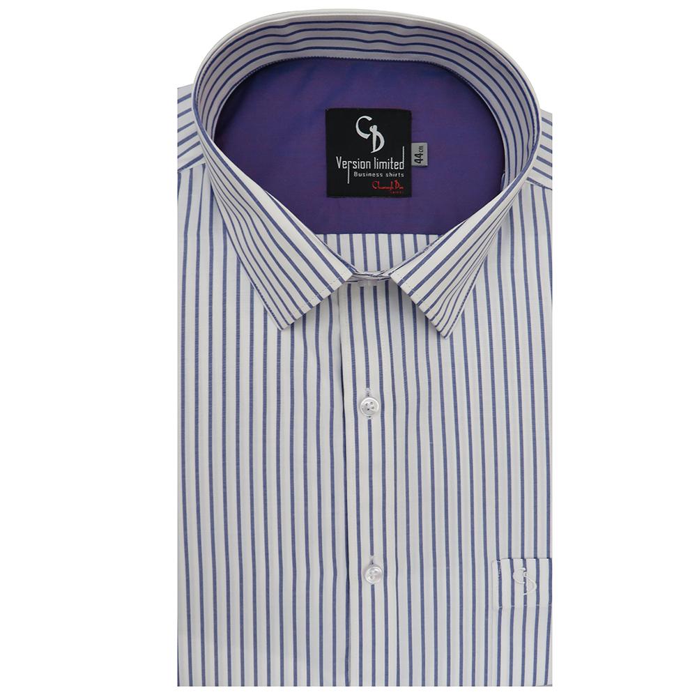 classic stripes on white base,The purple contrast adds sophistication to this beautiful fabric and style. Extreme smart collar and cuffs