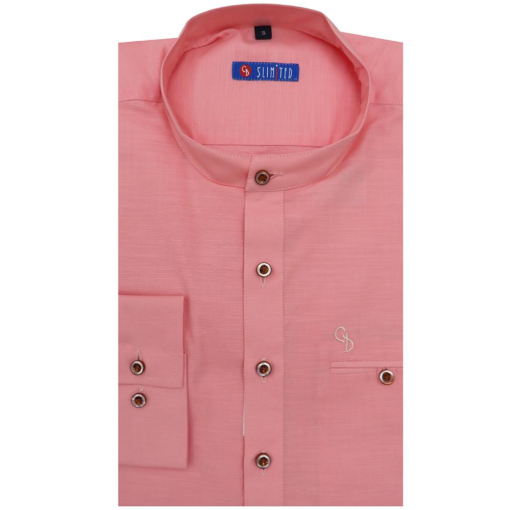 Create a suitably suave look with this pink detailed kurta.features mandarin collar and single bone pocket for classic appeal.